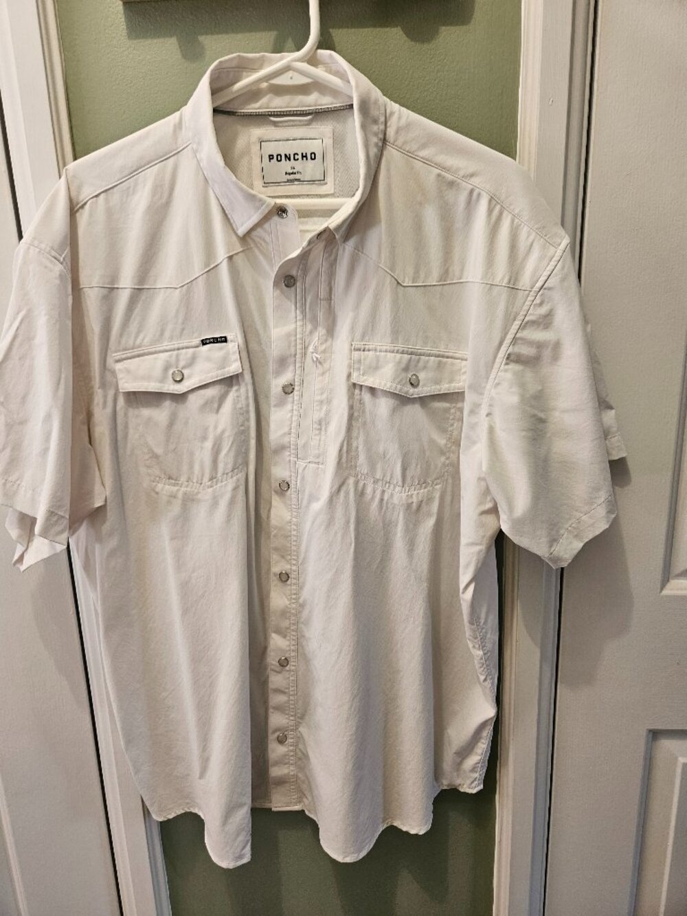 Poncho Del Rio Shirt White XL Short Sleeve Western Style Lightweight Pearl Snap